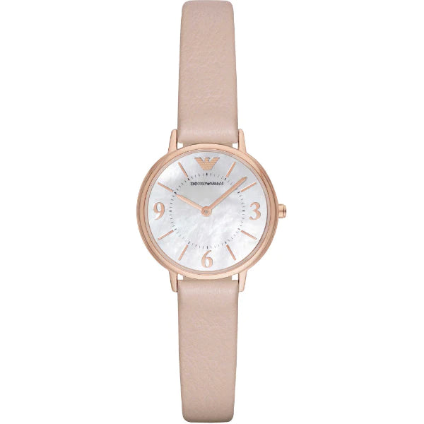 Emporio Armani Pink Leather Strap Mother Of Pearl Dial Quartz Watch for Ladies - AR2512