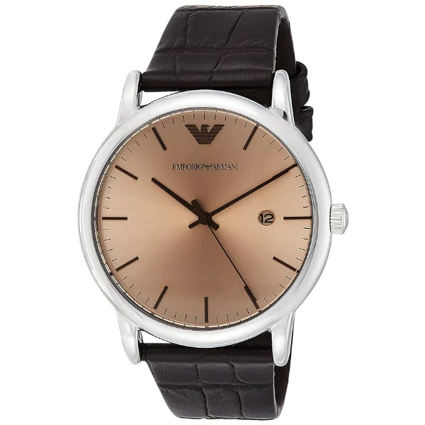 Emporio Armani Brown Leather Strap Bronze Dial Quartz Watch for Gents ...