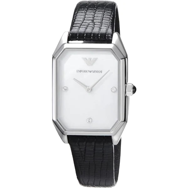 Emporio Armani Gioia Black Leather Strap Mother Of Pearl Dial Quartz Watch for Ladies - AR11148