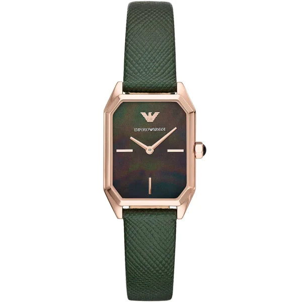 Emporio Armani Gioia Green Leather Strap Mother Of Pearl Dial Quartz Watch for Ladies - AR11149