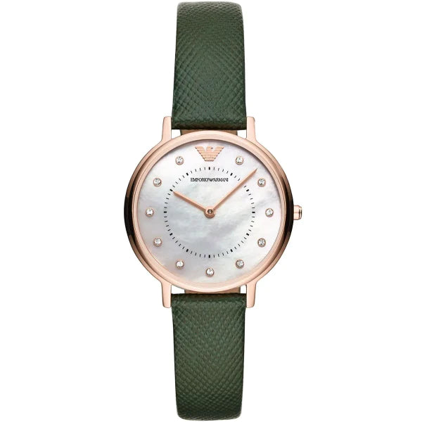 Emporio Armani Kappa Green Leather Strap Mother Of Pearl Dial Quartz Watch for Ladies - AR11150
