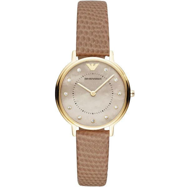 Emporio Armani Kappa Brown Leather Strap Mother Of Pearl Dial Quartz Watch for Ladies - AR11151