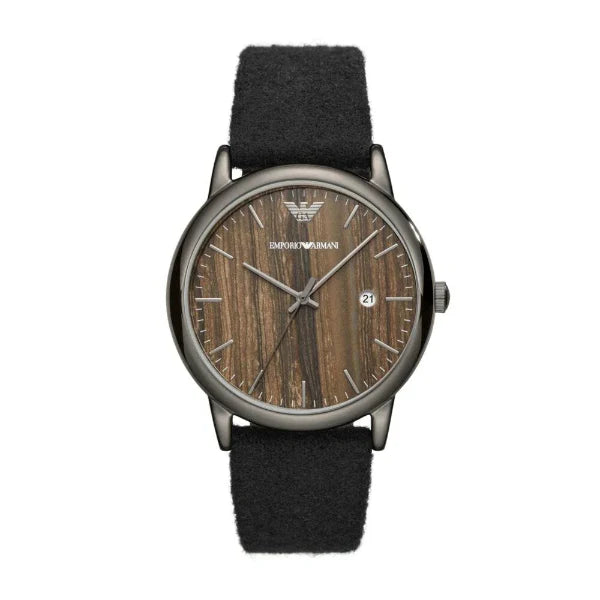 Emporio Armani Luigi Black Leather Strap Brown Dial Quartz Watch for Gents - AR11156