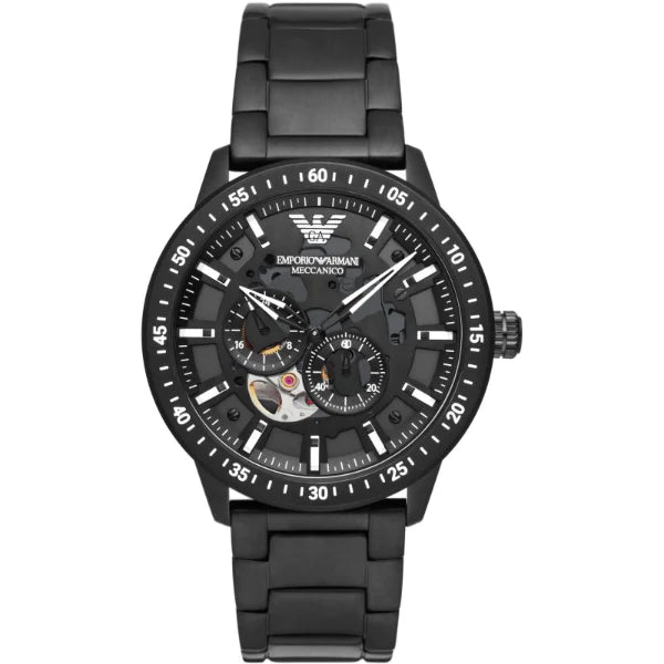 Emporio Armani Meccanico Black Stainless Steel Skeleton Dial Automatic Watch for Gents - AR60054