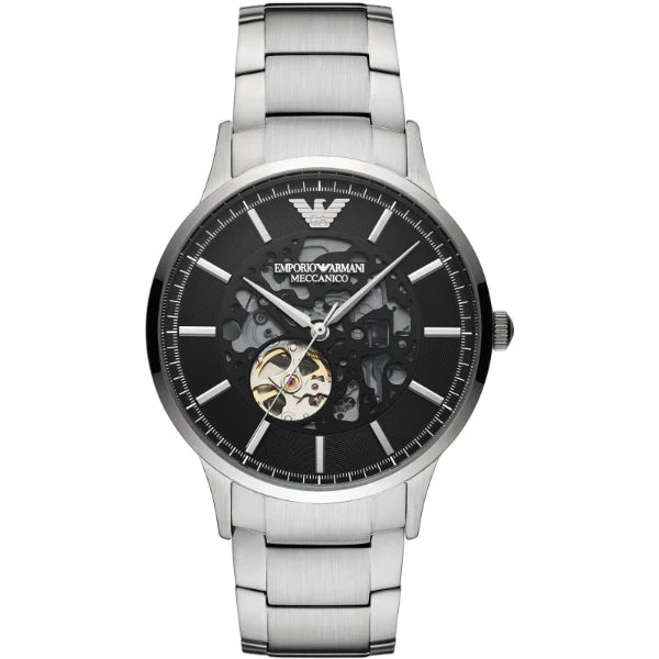 Emporio Armani Meccanico Silver Stainless Steel Skeleton Dial Automatic Watch for Gents - AR60055