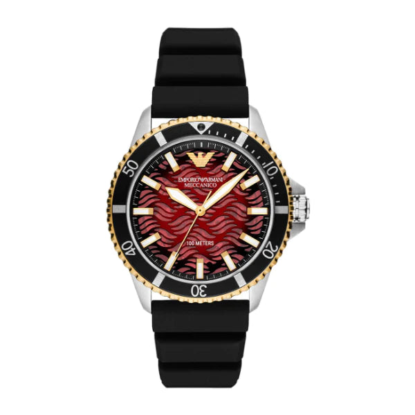 Emporio Armani Meccanico Black Silicone Strap Red Dial Automatic Watch for Gents - AR60070