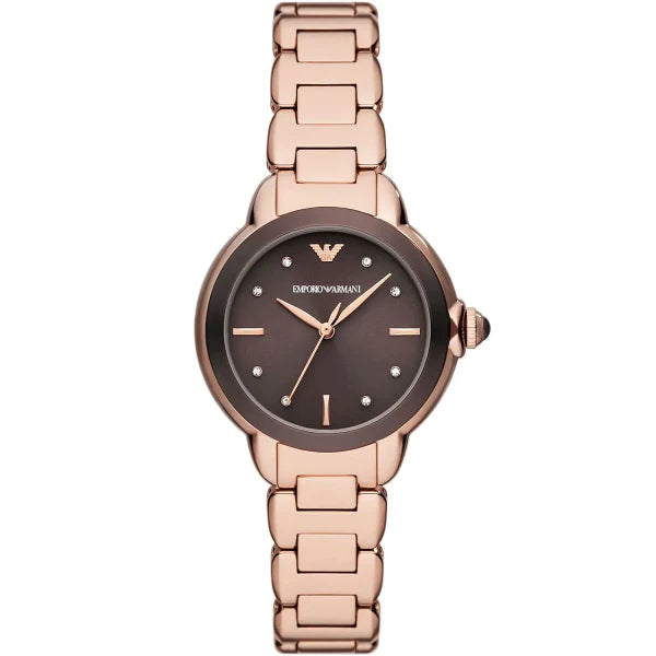 Emporio Armani Mia Rose Gold Stainless Steel Brown Dial Quartz Watch for Ladies - AR11570