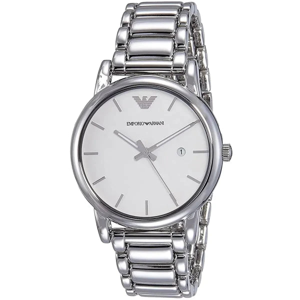 Emporio Armani Classic Silver Stainless Steel White Dial Quartz Watch for Gents - AR1854