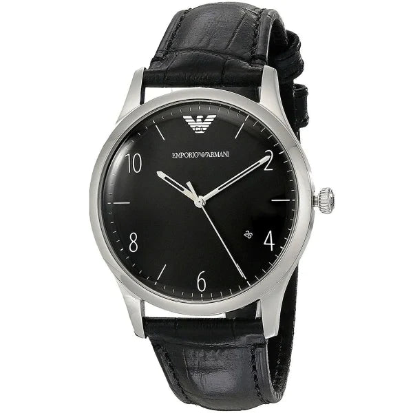 Emporio Armani Classic Black Leather Strap Black Dial Quartz Watch for Gents - AR1865