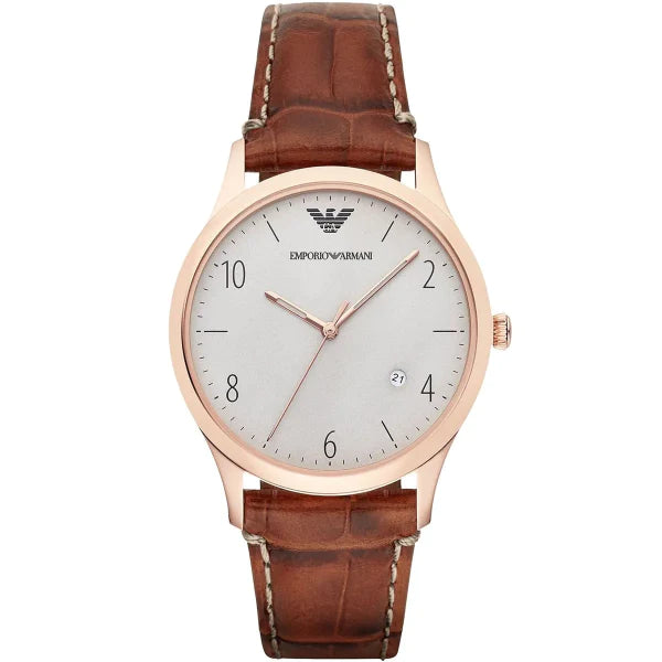 Emporio Armani Classic Brown Leather Strap Grey Dial Quartz Watch for Gents - AR1866