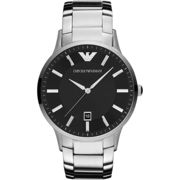 Emporio Armani Renato Silver Stainless Steel Black Dial Quartz Watch for Gents - AR2457