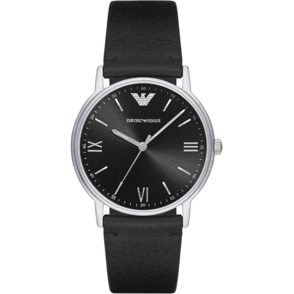 Emporio Armani Kappa Black Leather Strap Black Dial Quartz Watch for Gents - AR11013