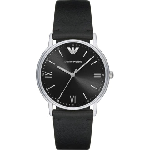 Emporio Armani Kappa Black Leather Strap Black Dial Quartz Watch for Gents AR11013