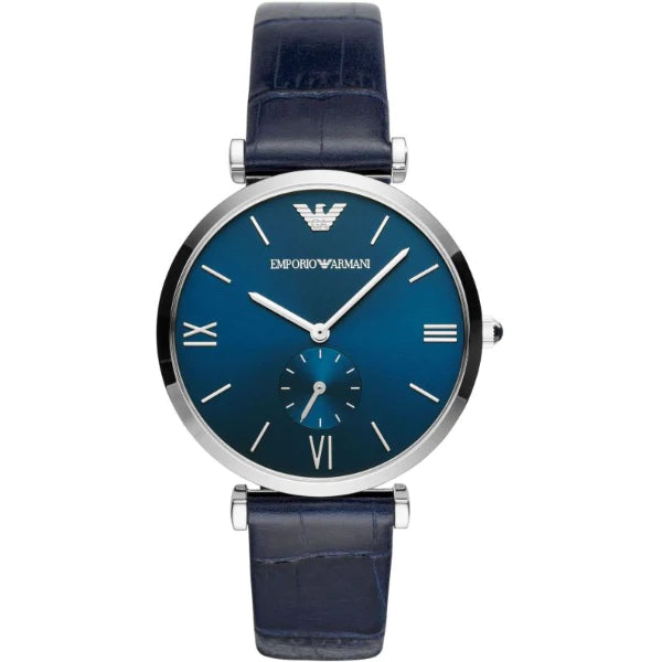 Emporio Armani Gianni T-Bar Blue Leather Strap Blue Dial Quartz Watch for Gents - AR11300