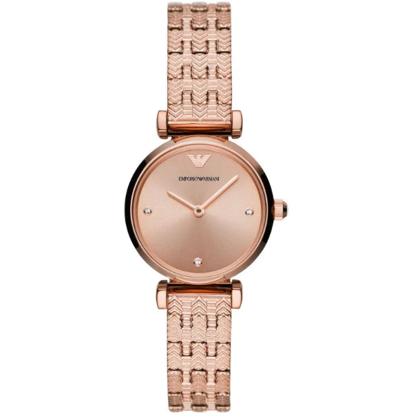 Emporio Armani Gianni T-Bar Rose Gold Stainless Steel Rose Gold Dial Quartz Watch for Ladies - AR11342