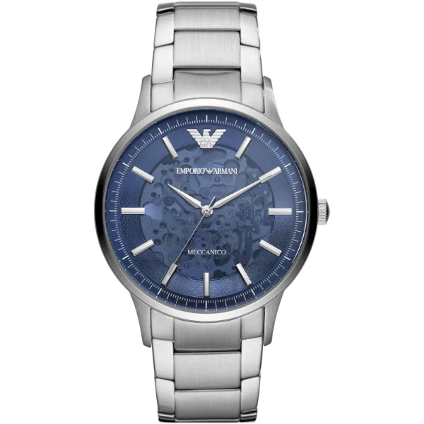 Emporio Armani Meccanico Silver Stainless Steel Blue Dial Automatic Watch for Gents - AR60037