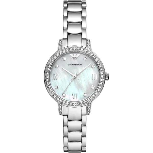 Emporio Armani Cleo Silver Stainless Steel Mother Of Pearl Dial Quartz Watch for Ladies - AR11484