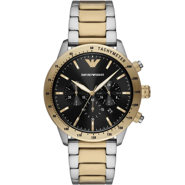 Emporio Armani Mario Two-tone Stainless Steel Black Dial Chronograph Quartz Watch for Gents - AR11521