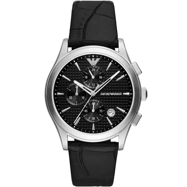 Emporio Armani Paolo Black Leather Strap Black Dial Chronograph Quartz Watch for Gents - AR11530