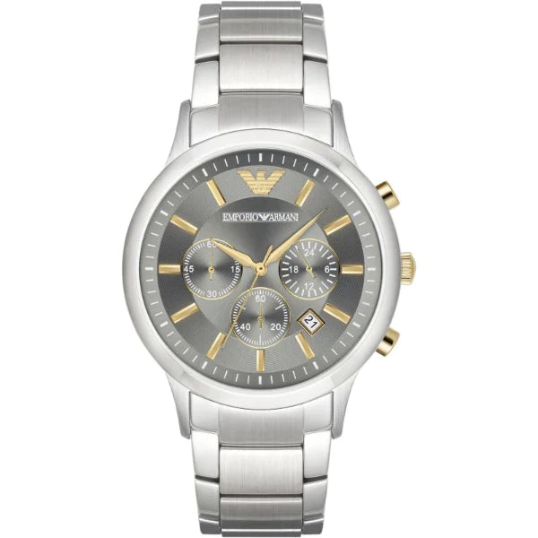 Emporio Armani Classic Silver Stainless Steel Grey Dial Chronograph Quartz Watch for Gents - AR11047
