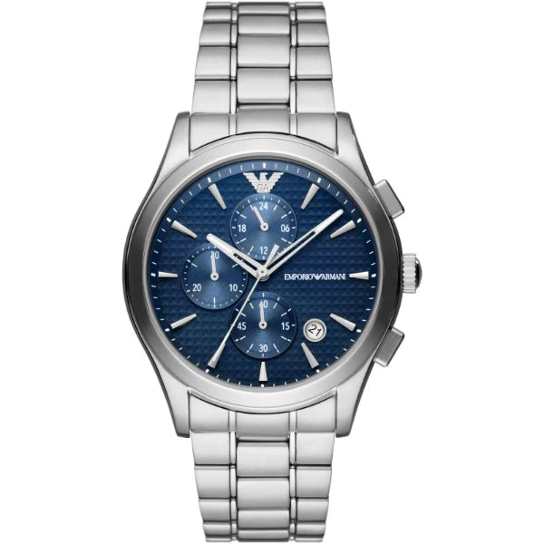 Emporio Armani Paolo Silver Stainless Steel Blue Dial Chronograph Quartz Watch for Gents - AR11528