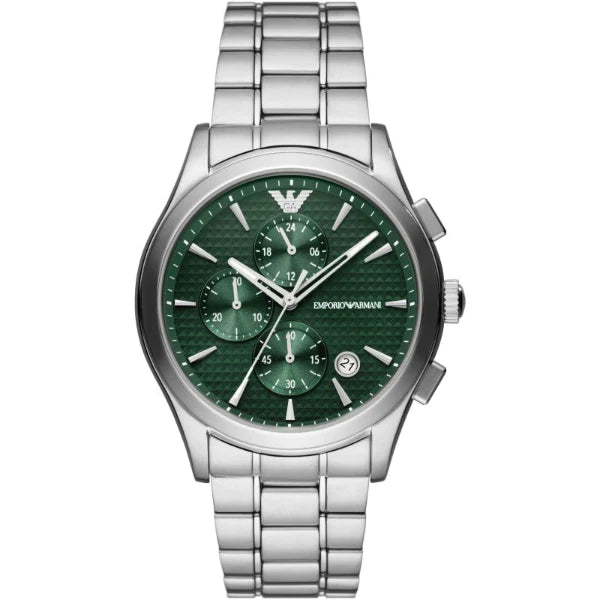 Emporio Armani Paolo Silver Stainless Steel Green Dial Chronograph Quartz Watch for Gents - AR11529