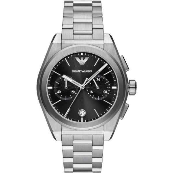 Emporio Armani Federico Silver Stainless Steel Black Dial Chronograph Quartz Watch for Gents - AR11560