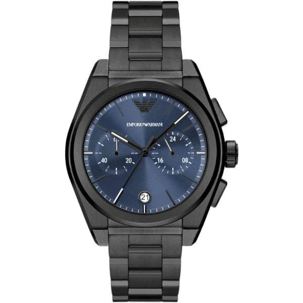 Emporio Armani Federico Black Stainless Steel Blue Dial Chronograph Quartz Watch for Gents - AR11561