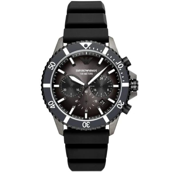Emporio Armani Diver Black Silicone Strap Multicolor Dial Chronograph Quartz Watch for Gents - AR11515