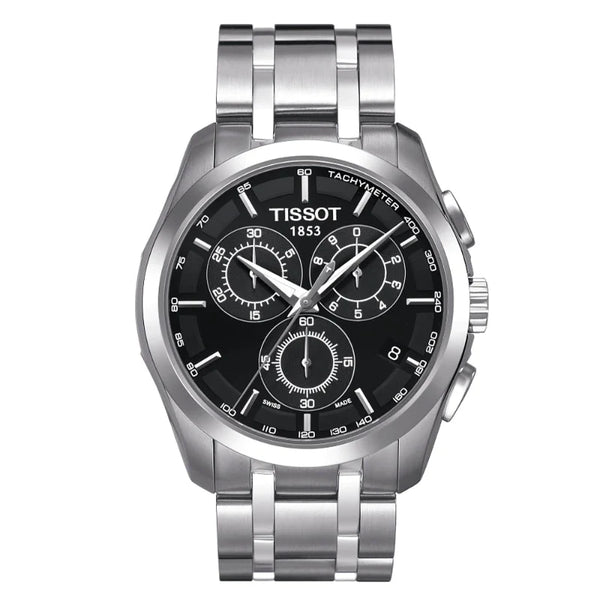Tissot Couturier Silver Stainless Steel Black Dial Chronograph Quartz Watch for Gents - T035,617.11.051.00