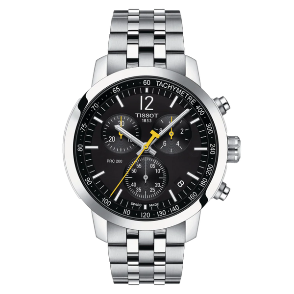Tissot PRC 200 Silver Stainless Steel Black Dial Chronograph Quartz Watch for Gents - T114.417.11.057.00