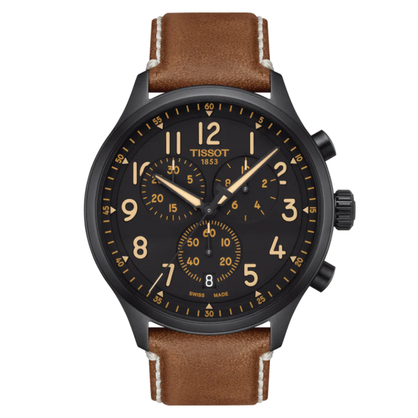 Tissot Chrono XL Brown Leather Strap Black Dial Chronograph Quartz Watch for Gents - T116.617.36.052.03