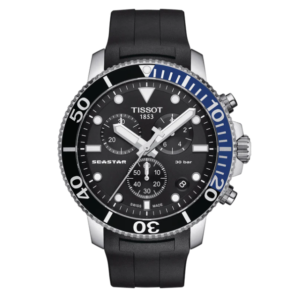 Tissot Seastar 1000 Black Silicone Strap Black Dial Chronograph Quartz Watch for Gents - T120.417.17.051.02