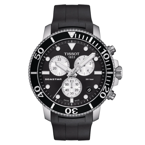 Tissot Seastar 1000 Black Silicone Strap Black Dial Chronograph Quartz Watch for Gents - T120.417.17.051.00