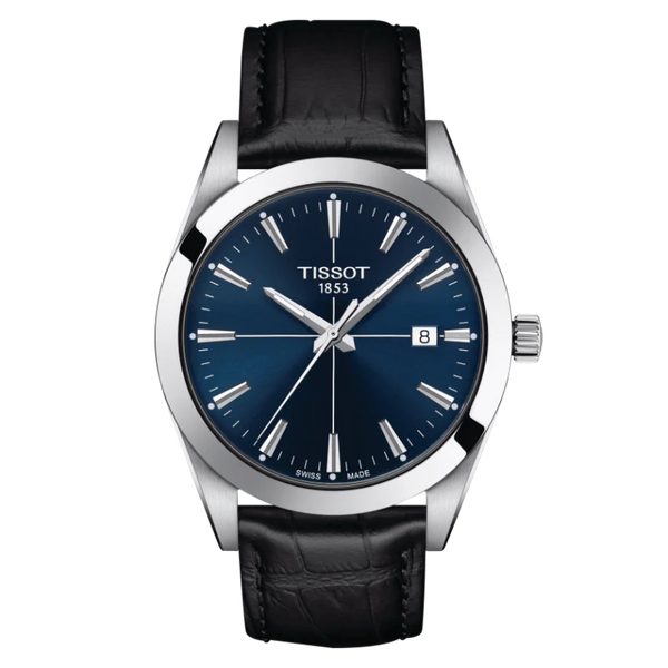 Tissot Gentleman Black Leather Strap Blue Dial Quartz Watch for Gents - T127.410.16.041.01
