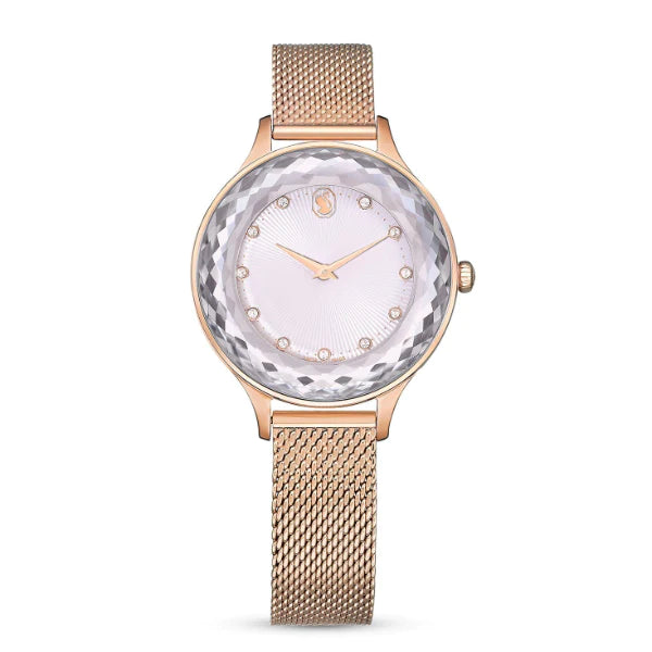 Swarovski Octea Nova Rose Gold Mesh Bracelet Silver Dial  Quartz Watch for Ladies - 5650011