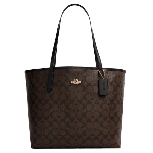 Coach City Tote in Coffee/Black Signature Canvas - 5696