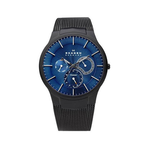 Skagen Titanium Black Mesh Bracelet Blue Dial Quartz Watch for Gents - 809XLTBN