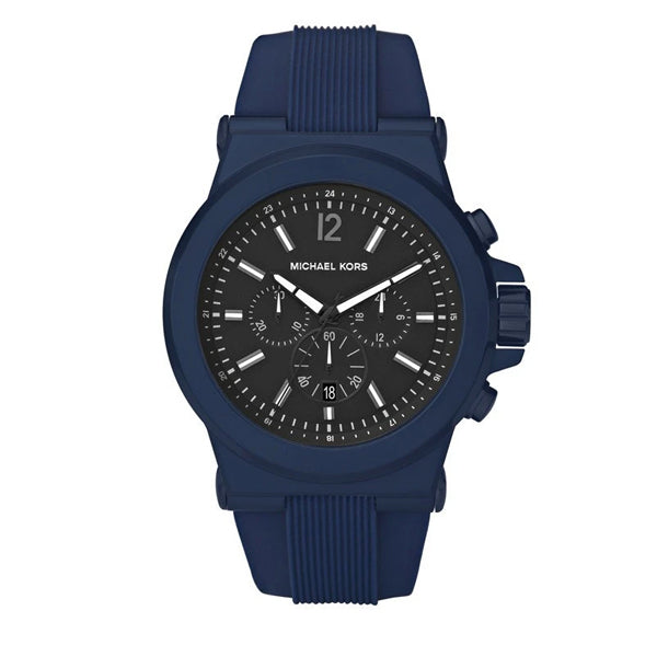 Michael Kors Dylan Blue Rubber Strap Black Dial Chronograph Quartz Watch for Gents - MK-8170