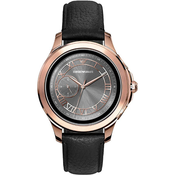 EMPORIO ARMANI Alberto Gen 4 Black Leather Strap Grey Dial Smartwatch for Gents - EMPORIO ARMANI ART 5012J