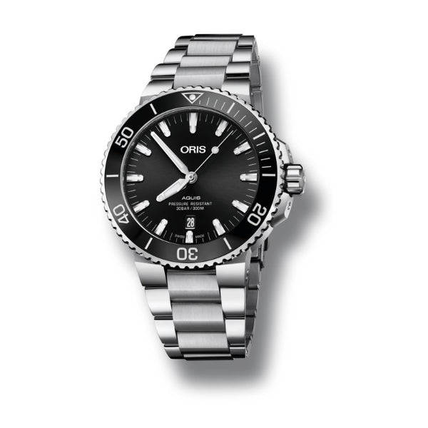 Oris Aquis Date Silver Stainless Steel Black Dial Automatic Watch for Gents - 01.733.7730.4134