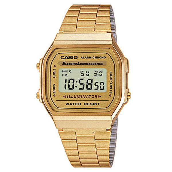 Casio Illuminator Gold Stainless Steel Gold Dial Quartz Unisex Watch - A168WG-9WDF