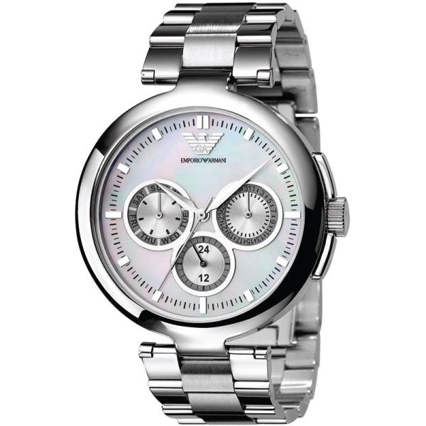 EMPORIO ARMANI Classic Silver Stainless Steel Mother Of Pearl Dial Quartz Watch for Ladies - AR0734