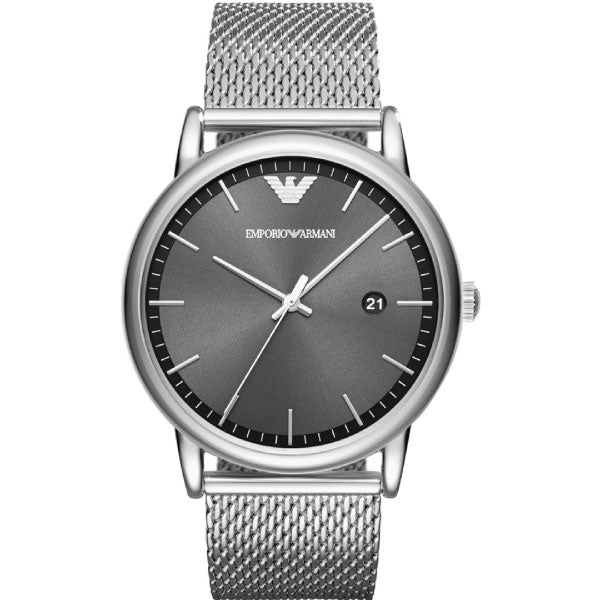 EMPORIO ARMANI Dress Silver Mesh Bracelet Grey Dial Quartz Watch for Gents - AR11069