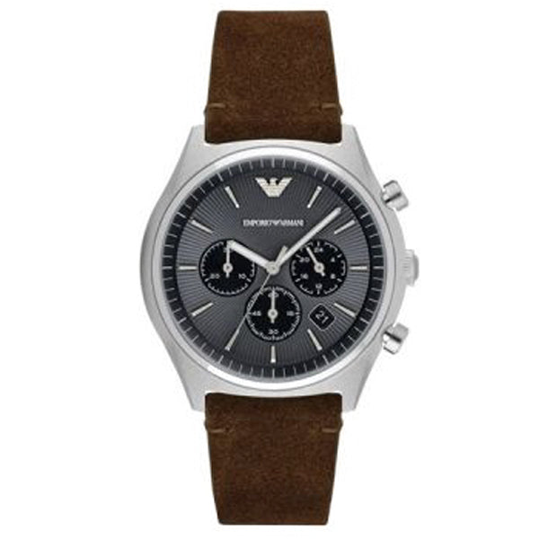 EMPORIO ARMANI Grey Dial Brown Leather Strap Chronograph Watch For Gents - AR11080