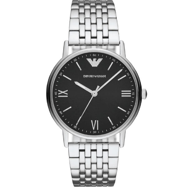 EMPORIO ARMANI Kappa Silver Stainless Steel Black Dial Quartz Watch for Unisex - AR11152