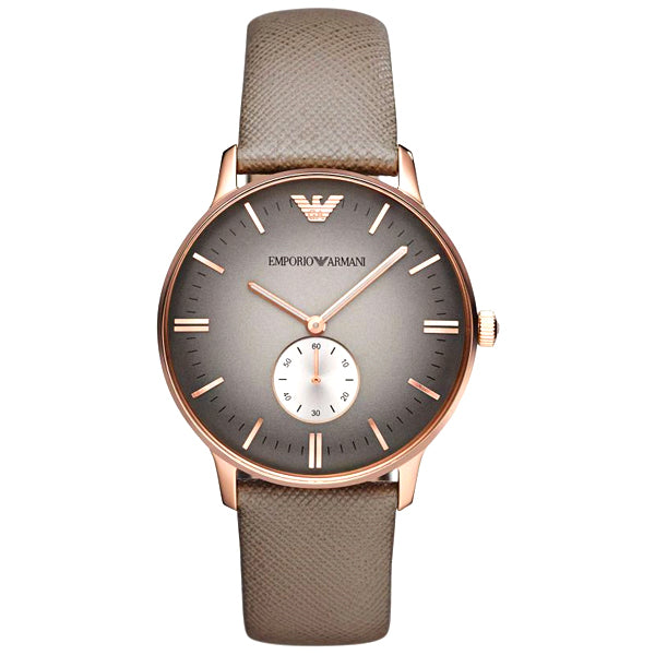 EMPORIO ARMANI Grey Dial Grey Leather Strap Watch For Gents - AR1723