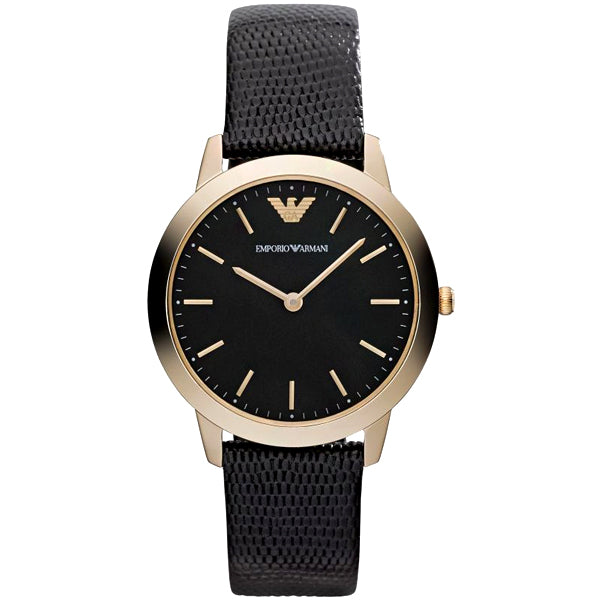 EMPORIO ARMANI Classic Black Leather Strap Black Dial Quartz Watch for Ladies - AR1747