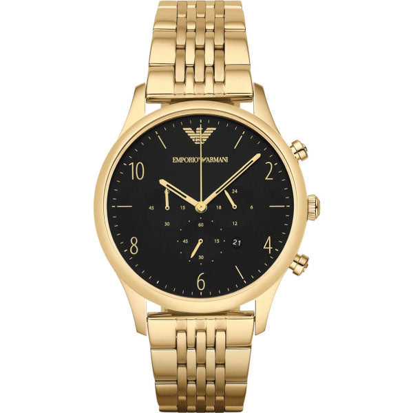EMPORIO ARMANI Black Dial Gold Stainless Steel Chronograph Watch For Gents - AR1893-H