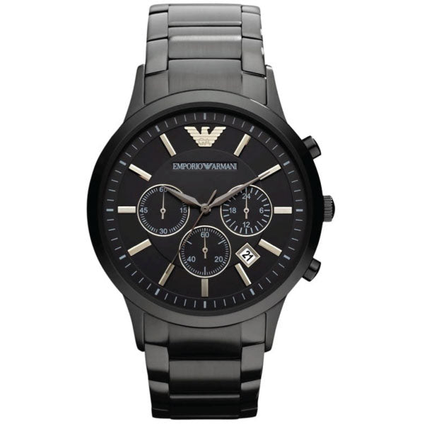 EMPORIO ARMANI Classic Black Stainless Steel Black Dial Chronograph Quartz Watch for Gents - AR2453